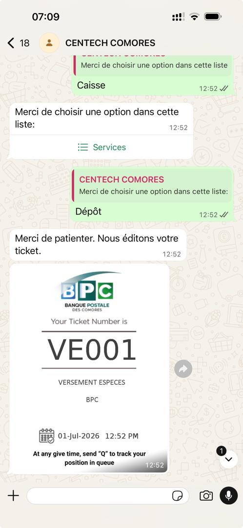 Installation d'un système de gestion des files d'attente - Banque Postale des Comores - 2